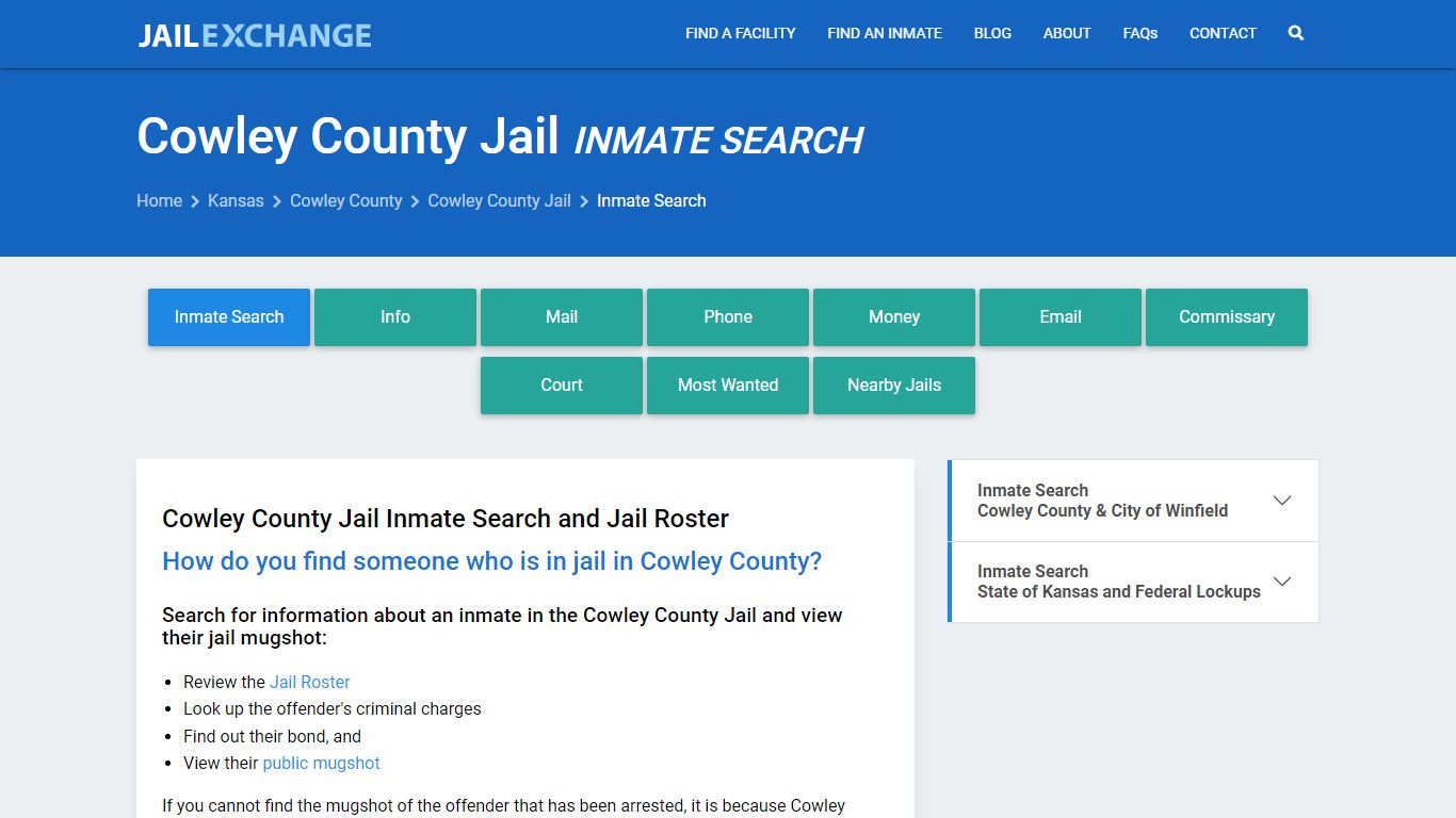 Cowley County Jail Inmate Search - Jail Exchange