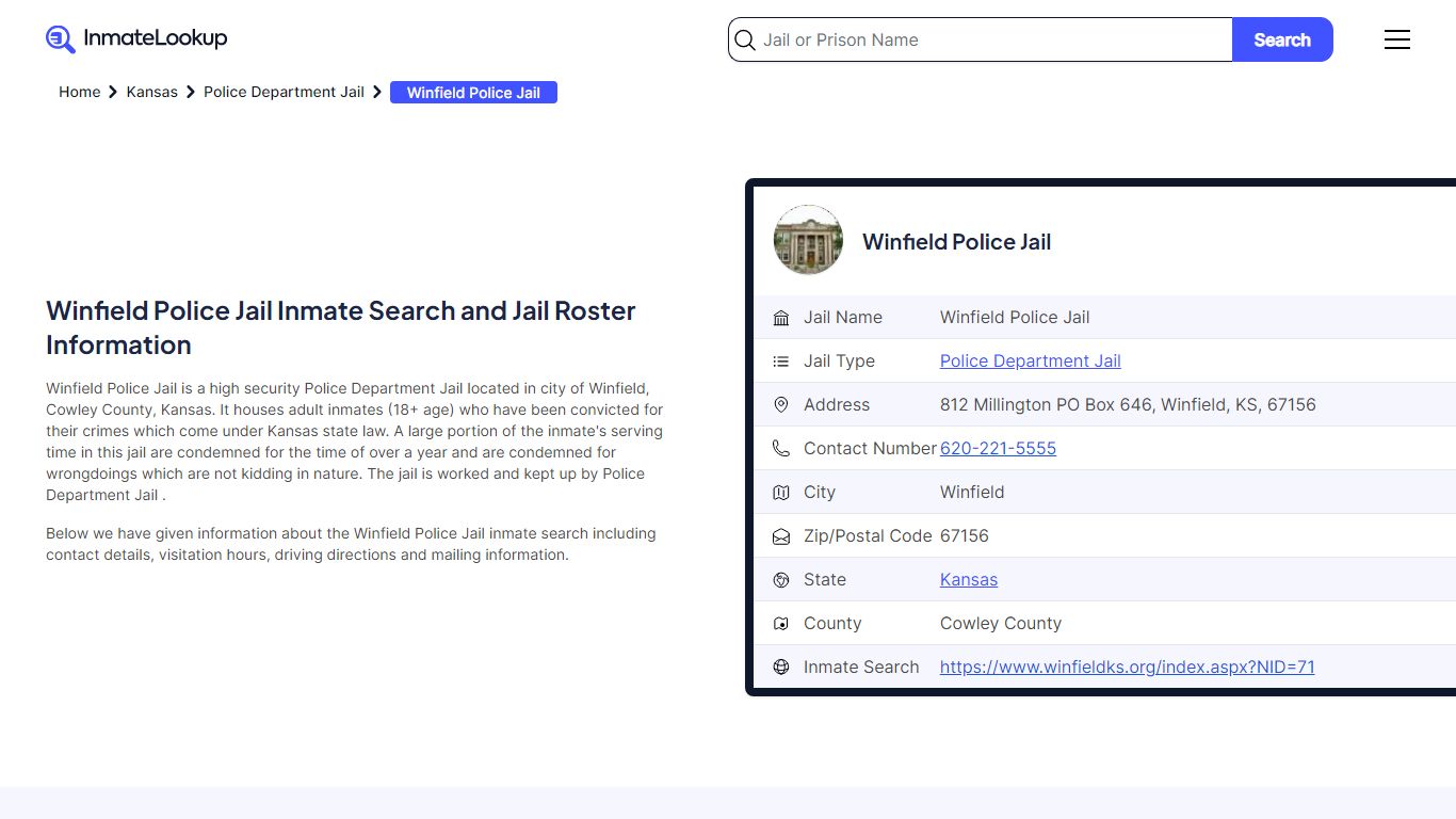 Winfield Police Jail Inmate Search and Jail Roster Information
